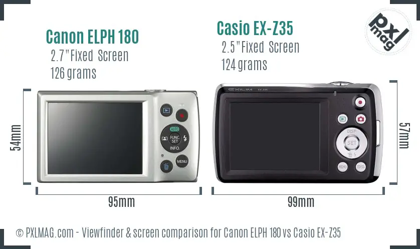 Canon ELPH 180 vs Casio EX-Z35 Screen and Viewfinder comparison