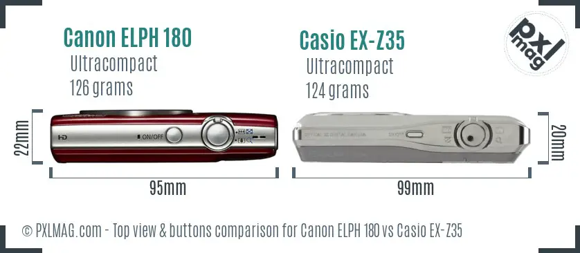 Canon ELPH 180 vs Casio EX-Z35 top view buttons comparison