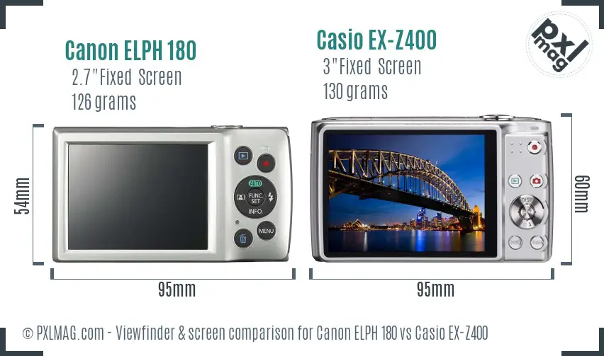 Canon ELPH 180 vs Casio EX-Z400 Screen and Viewfinder comparison