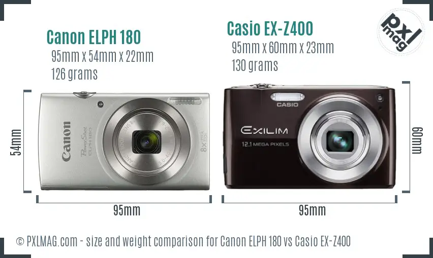 Canon ELPH 180 vs Casio EX-Z400 size comparison