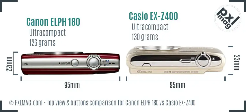 Canon ELPH 180 vs Casio EX-Z400 top view buttons comparison