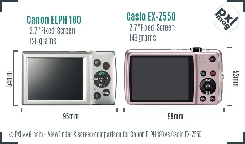 Canon ELPH 180 vs Casio EX-Z550 Screen and Viewfinder comparison