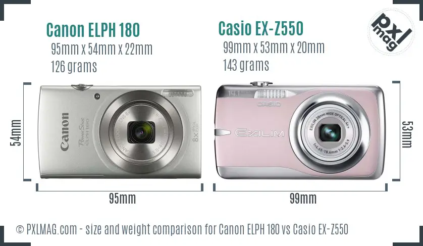 Canon ELPH 180 vs Casio EX-Z550 size comparison