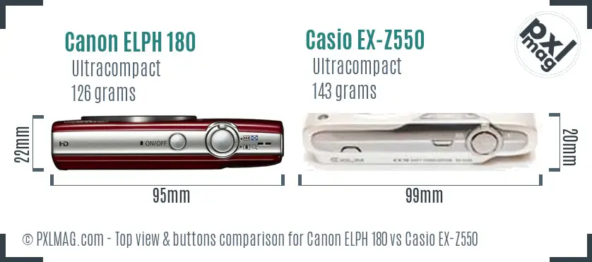 Canon ELPH 180 vs Casio EX-Z550 top view buttons comparison