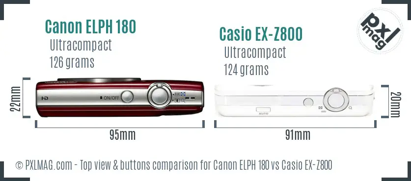 Canon ELPH 180 vs Casio EX-Z800 top view buttons comparison