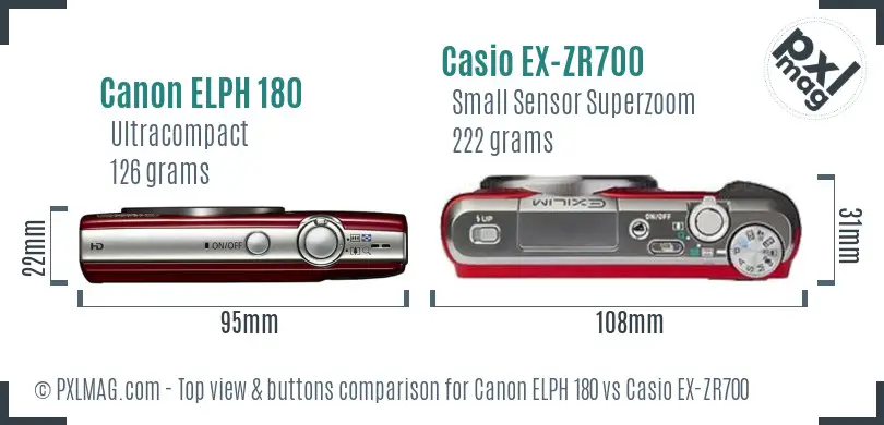 Canon ELPH 180 vs Casio EX-ZR700 top view buttons comparison