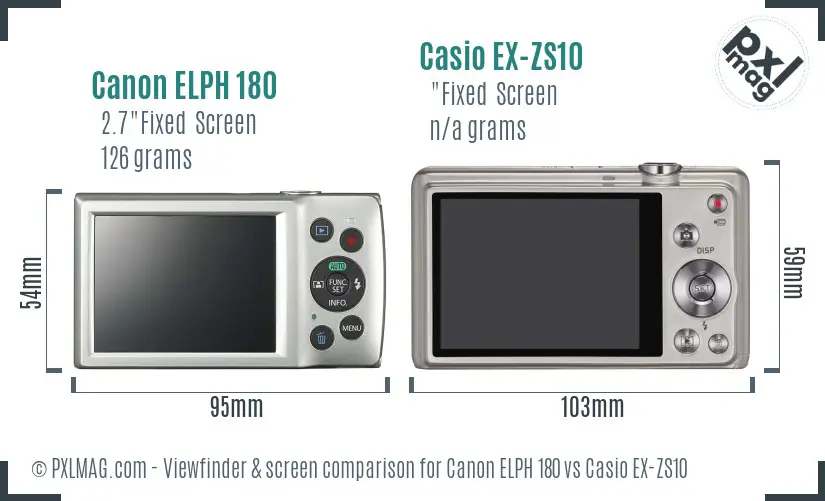 Canon ELPH 180 vs Casio EX-ZS10 Screen and Viewfinder comparison