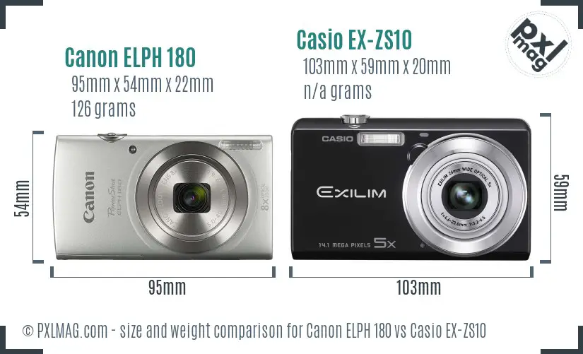 Canon ELPH 180 vs Casio EX-ZS10 size comparison