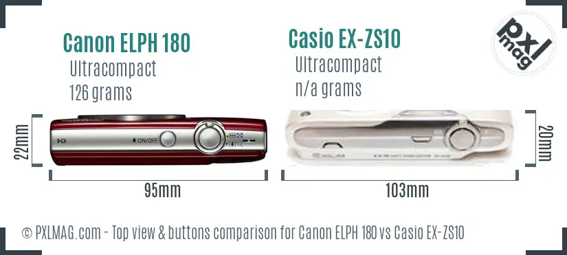 Canon ELPH 180 vs Casio EX-ZS10 top view buttons comparison