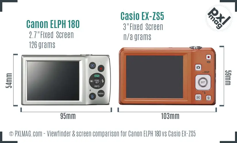 Canon ELPH 180 vs Casio EX-ZS5 Screen and Viewfinder comparison