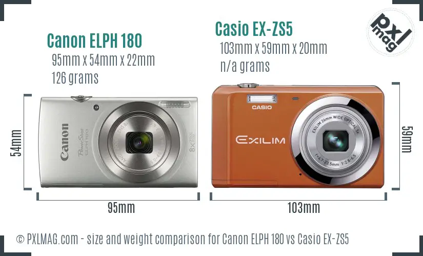 Canon ELPH 180 vs Casio EX-ZS5 size comparison