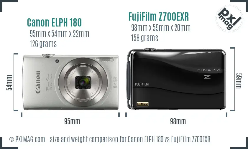 Canon ELPH 180 vs FujiFilm Z700EXR size comparison