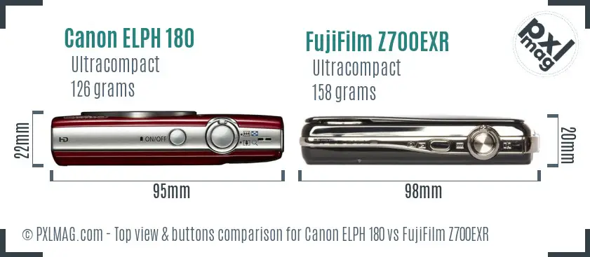 Canon ELPH 180 vs FujiFilm Z700EXR top view buttons comparison
