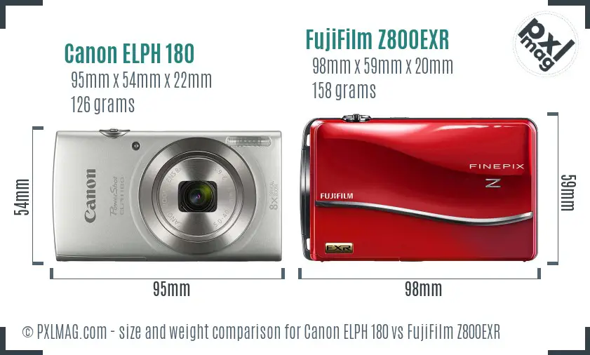 Canon ELPH 180 vs FujiFilm Z800EXR size comparison