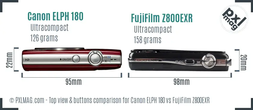 Canon ELPH 180 vs FujiFilm Z800EXR top view buttons comparison