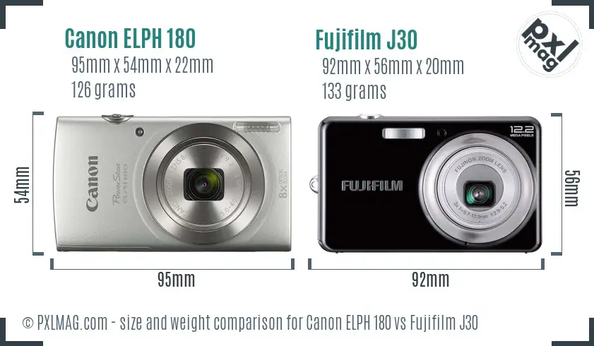 Canon ELPH 180 vs Fujifilm J30 size comparison