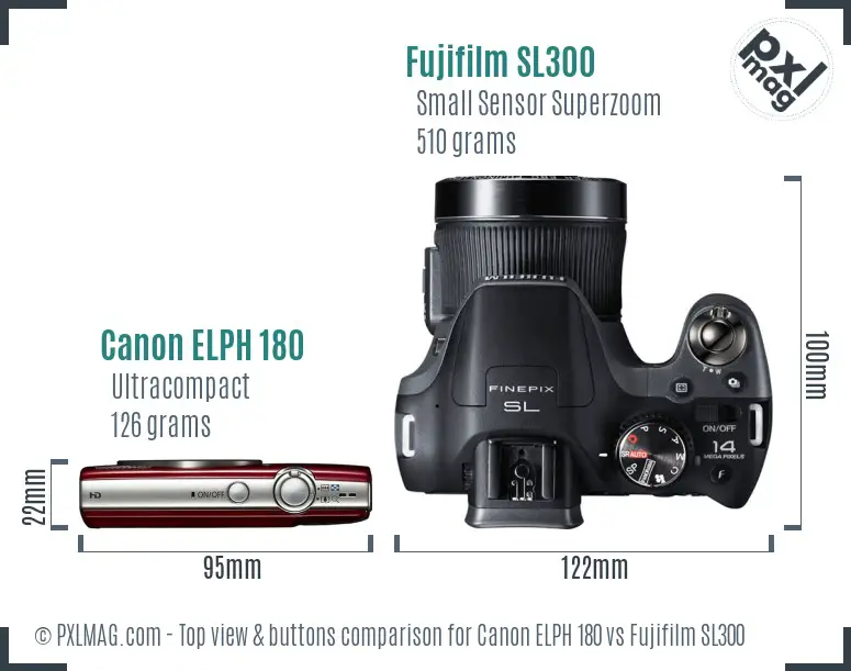 Canon ELPH 180 vs Fujifilm SL300 top view buttons comparison