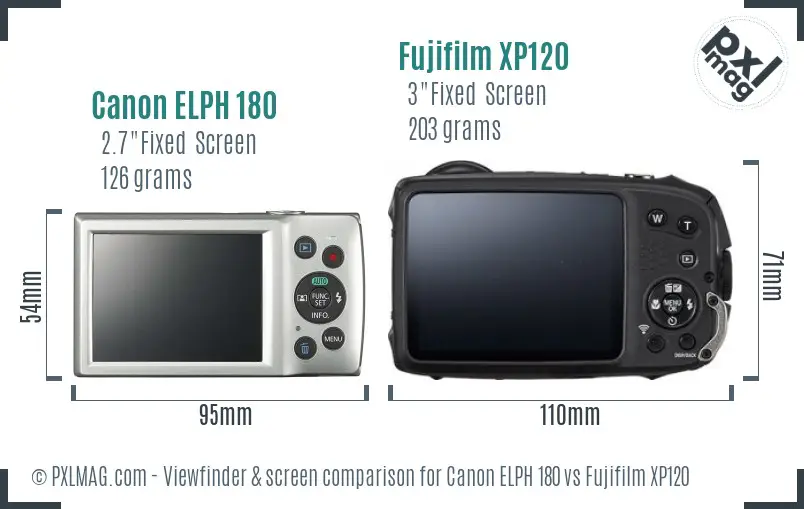 Canon ELPH 180 vs Fujifilm XP120 Screen and Viewfinder comparison