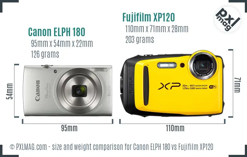 Canon ELPH 180 vs Fujifilm XP120 size comparison