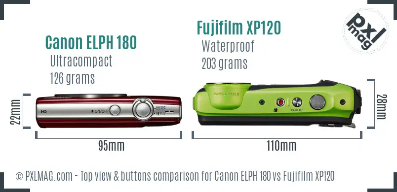 Canon ELPH 180 vs Fujifilm XP120 top view buttons comparison