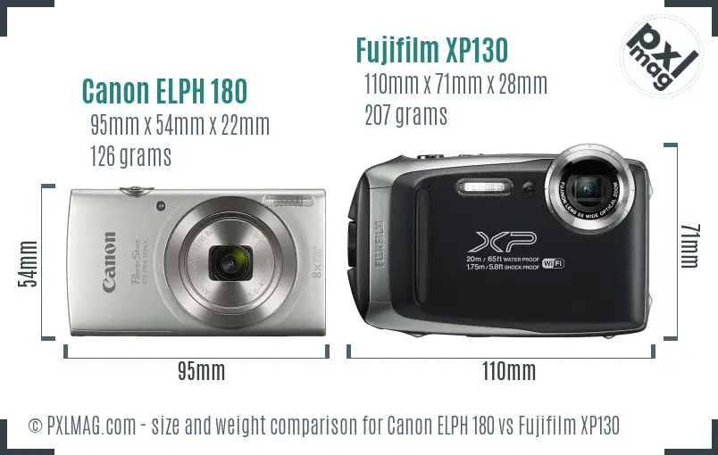 Canon ELPH 180 vs Fujifilm XP130 size comparison