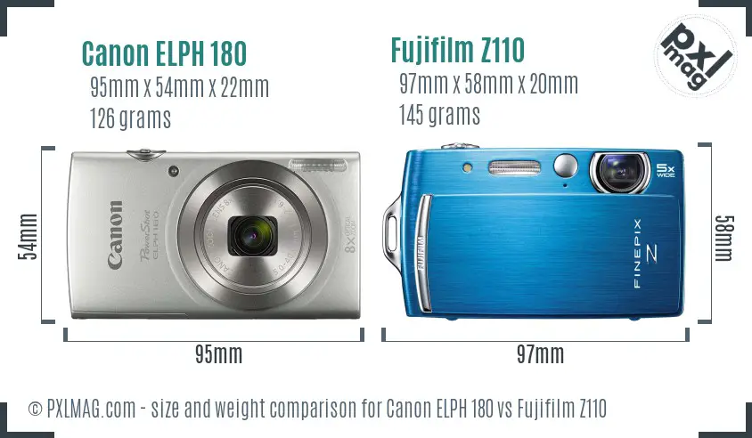 Canon ELPH 180 vs Fujifilm Z110 size comparison