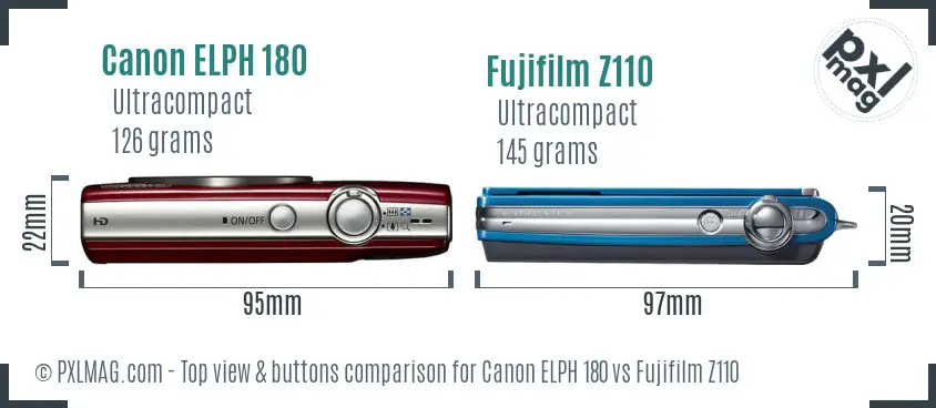 Canon ELPH 180 vs Fujifilm Z110 top view buttons comparison