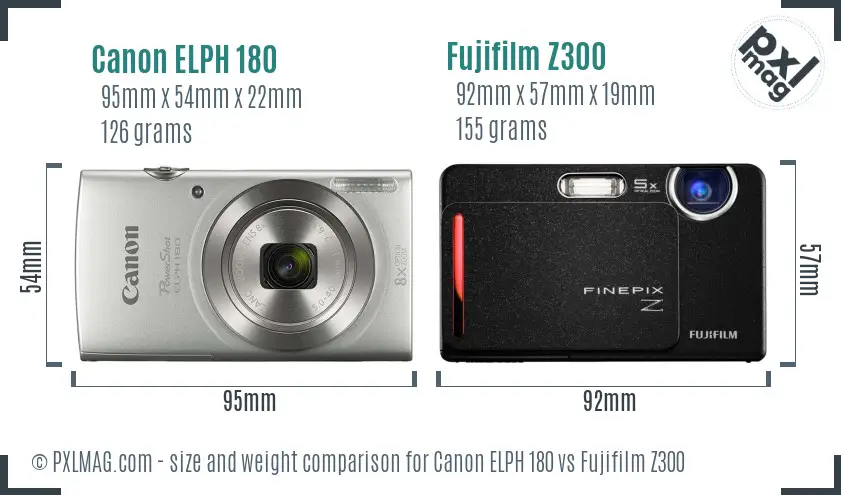 Canon ELPH 180 vs Fujifilm Z300 size comparison