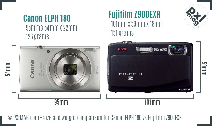 Canon ELPH 180 vs Fujifilm Z900EXR size comparison