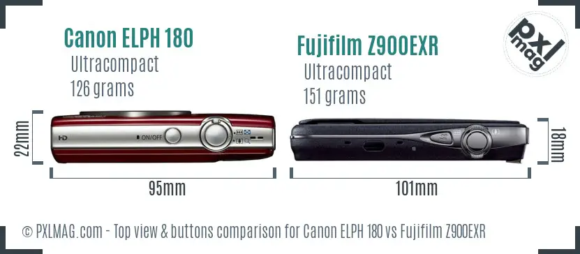 Canon ELPH 180 vs Fujifilm Z900EXR top view buttons comparison