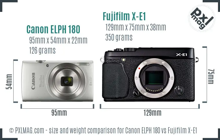 Canon ELPH 180 vs Fujifilm X-E1 size comparison