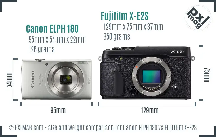 Canon ELPH 180 vs Fujifilm X-E2S size comparison
