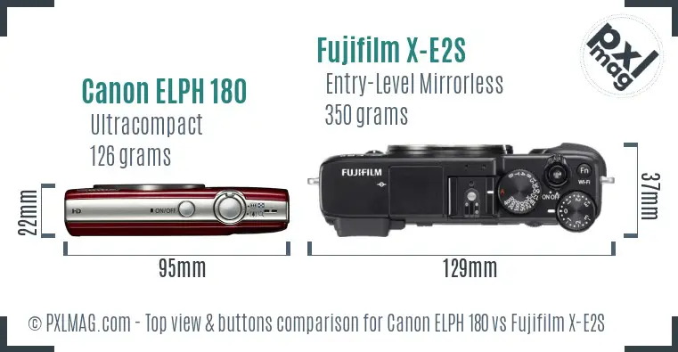 Canon ELPH 180 vs Fujifilm X-E2S top view buttons comparison