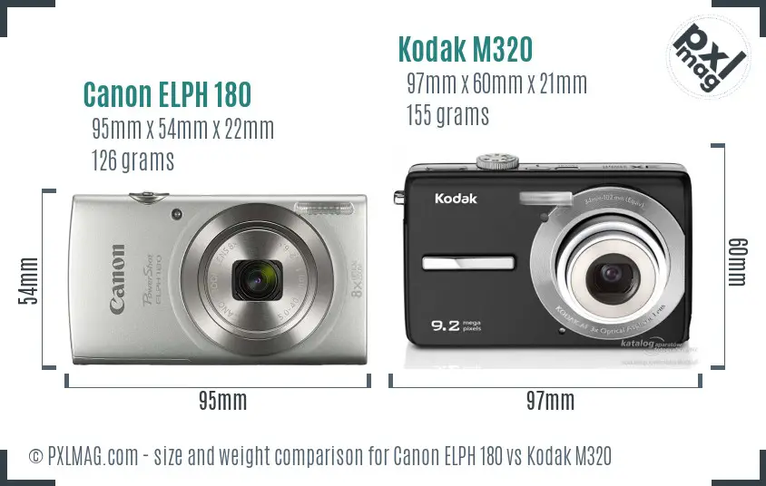 Canon ELPH 180 vs Kodak M320 size comparison