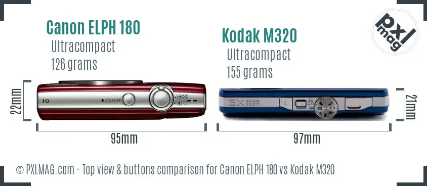 Canon ELPH 180 vs Kodak M320 top view buttons comparison