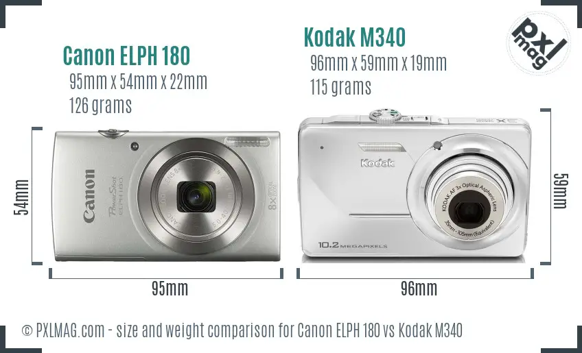 Canon ELPH 180 vs Kodak M340 size comparison