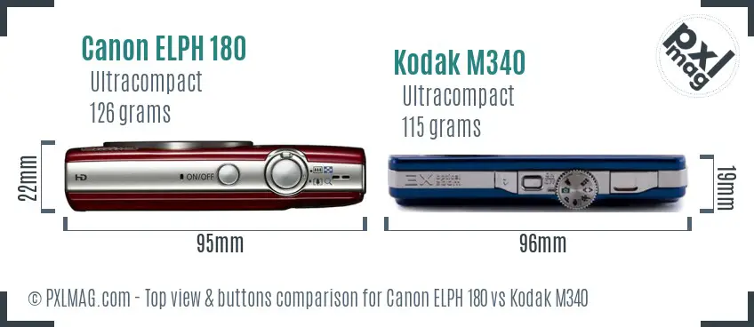 Canon ELPH 180 vs Kodak M340 top view buttons comparison
