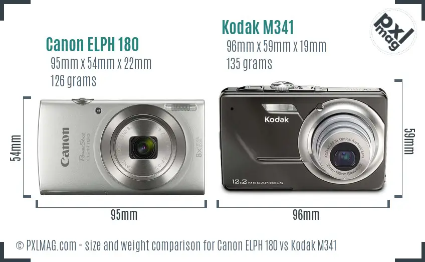 Canon ELPH 180 vs Kodak M341 size comparison
