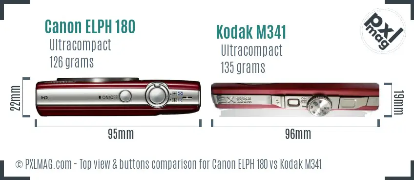 Canon ELPH 180 vs Kodak M341 top view buttons comparison
