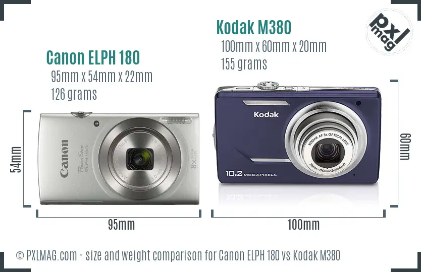 Canon ELPH 180 vs Kodak M380 size comparison