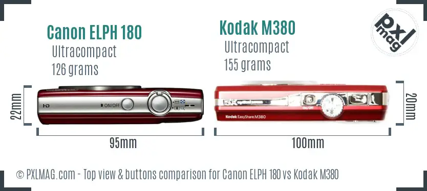 Canon ELPH 180 vs Kodak M380 top view buttons comparison