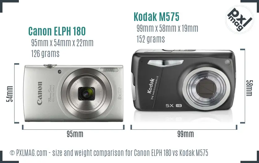 Canon ELPH 180 vs Kodak M575 size comparison