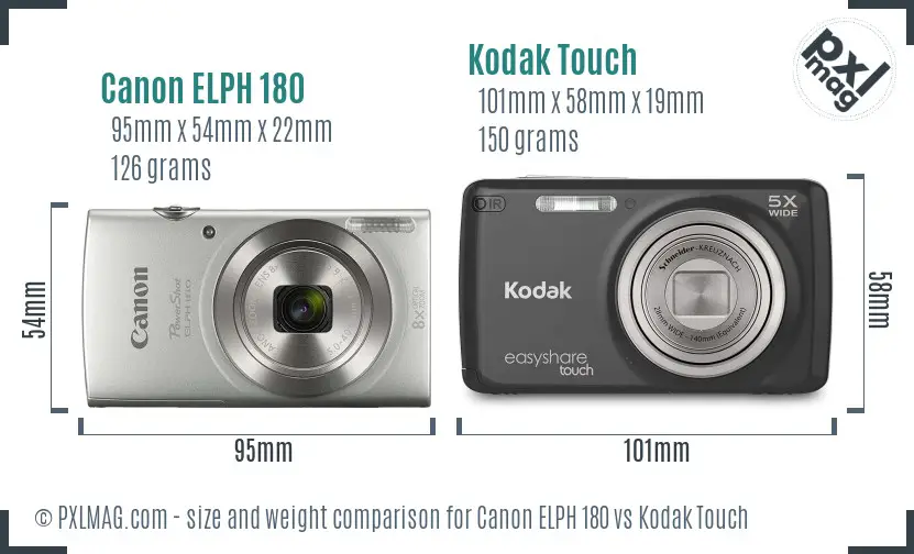 Canon ELPH 180 vs Kodak Touch size comparison