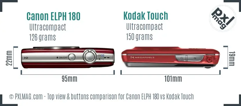 Canon ELPH 180 vs Kodak Touch top view buttons comparison
