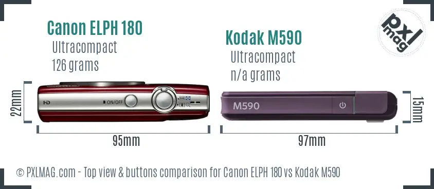 Canon ELPH 180 vs Kodak M590 top view buttons comparison