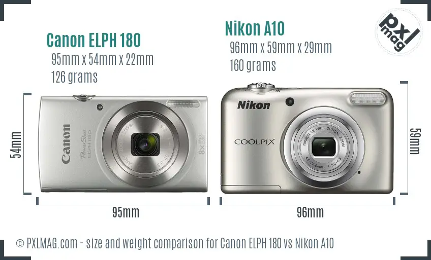 Canon ELPH 180 vs Nikon A10 size comparison Canon ELPH 180 vs Nikon A10 size comparison