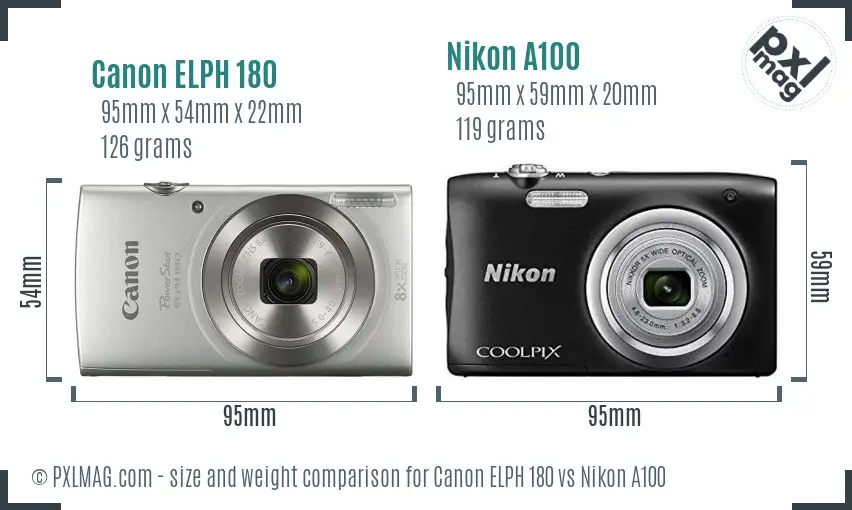 Canon ELPH 180 vs Nikon A100 size comparison