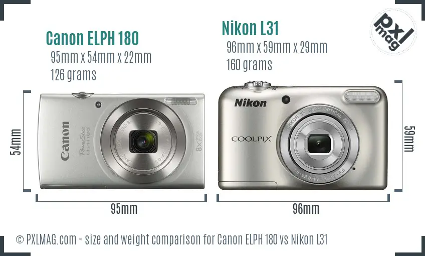 Canon ELPH 180 vs Nikon L31 size comparison