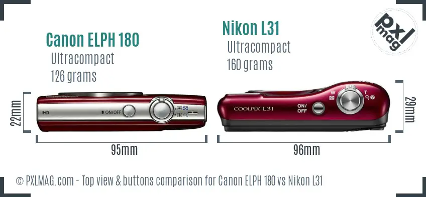 Canon ELPH 180 vs Nikon L31 top view buttons comparison