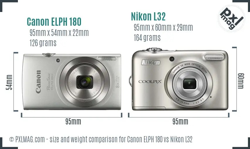 Canon ELPH 180 vs Nikon L32 size comparison